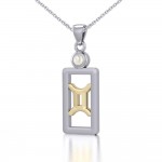 Gemini Zodiac Sign Silver and Gold Pendant with Mother of Pearl and Chain Jewelry Set