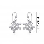 Swimming Turtle with Flower of Life Shell Silver and Gold Earrings