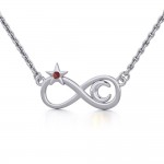 Infinity Moon and Star Silver Necklace with Gemstone