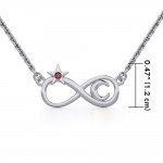 Infinity Moon and Star Silver Necklace with Gemstone