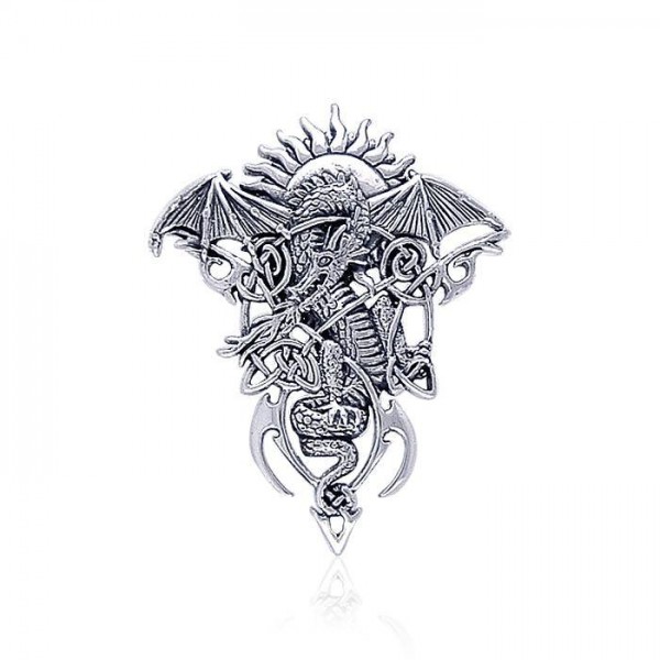 Dragon celtique en mystère ~ Pendentif de bijoux en argent sterling
