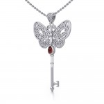 Celtic Butterfly Spiritual Enchantment Key Pendentif en argent avec gemme
