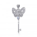 Celtic Butterfly Spiritual Enchantment Key Silver Pendant with Gem