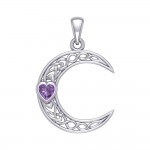 Celtic Crescent Moon with Heart Stone Silver Pendant