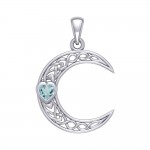 Celtic Crescent Moon with Heart Stone Silver Pendant