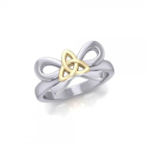 Celtic Trinity Knot on Ribbin Silver and Gold Ring
