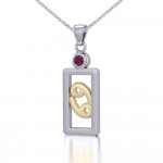 Cancer Zodiac Sign Silver and Gold Pendant with Ruby and Chain Jewelry Set