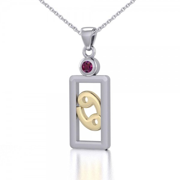 Signe du zodiaque du cancer Pendentif en argent et or avec rubis et ensemble de bijoux de chaîne