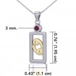 Cancer Zodiac Sign Silver and Gold Pendant with Ruby and Chain Jewelry Set