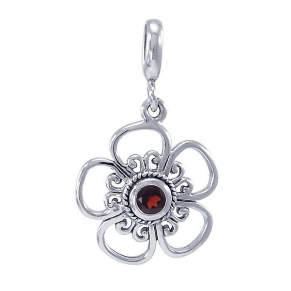 Blooming Flower Silver Pendant with Gem