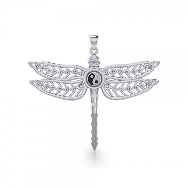 The Celtic Dragonfly with Yin Yang Symbol Silver Pendant