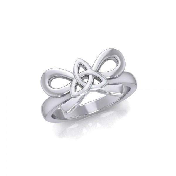 Celtic Trinity Knot on Ribbin Silver Ring
