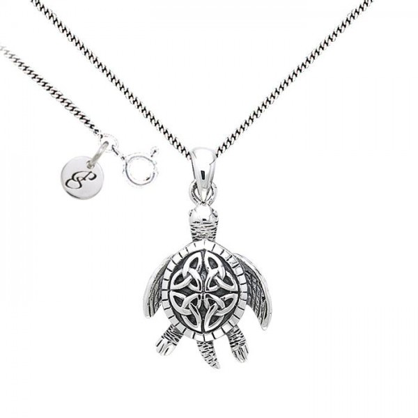 Celtic Knot Sea Turtle Silver Necklace Set