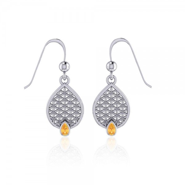 Flower of Life Mandala Silver Earrings with Gemstone