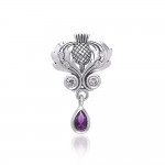 Renowned affirmation of Celtic tradition ~Sterling Silver Jewelry Scottish Thistle Pendant with Gemstone accent