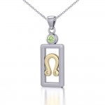 Leo Zodiac Sign Silver and Gold Pendant with Peridot and Chain Jewelry Set