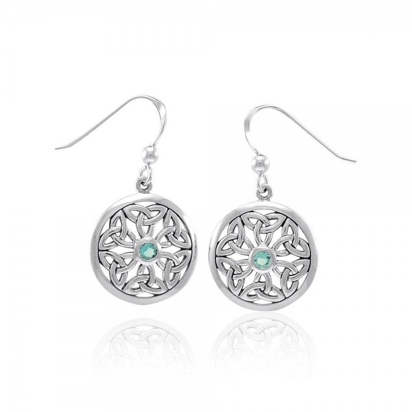 Celtic Trinity Knot Silver Round Earrings with Gemstone