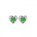 Lucky Heart Boucles d’oreilles à quatre feuilles en argent trèfle avec émail