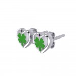 Lucky Heart Boucles d’oreilles à quatre feuilles en argent trèfle avec émail