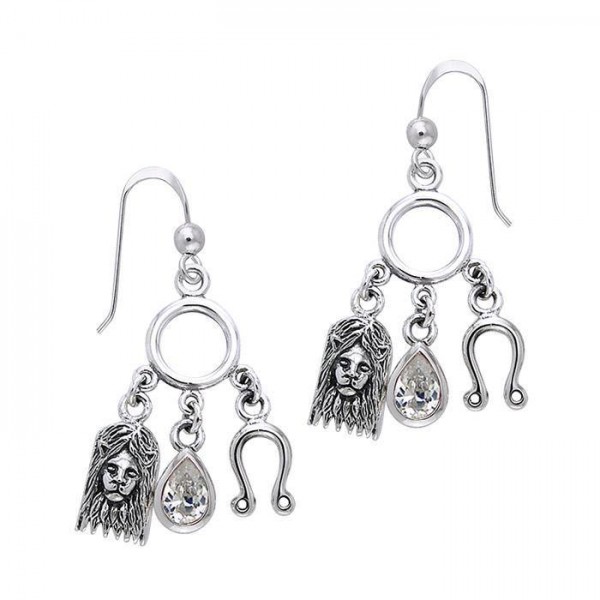 Leo Zodiac Symbol Silver Earring