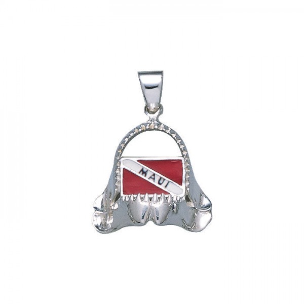 Shark Jaw with Dive Flag and Maui Island Silver Pendant