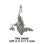 A bewitching moonlight ride ~ Sterling Silver Witch on Broomstick Pendant Jewelry