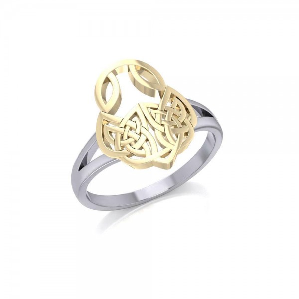 Une célébration de l’héritage celtique ~ Celtic Knotwork Bague en argent sterling avec accent d’or 14 carats
