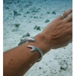 Gentle giants in benign grace ~ Sterling Silver Whale Shark Cuff Bracelet