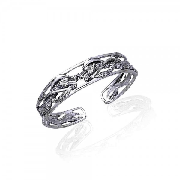 Twice the power ~ Sterling Silver Jewelry Twin Dragon Bangle