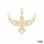 Phoenix with Fleur De Lis Solid Gold Pendant