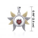 Spreading Angel Wings Silver and 14K Gold Plate Pendant with Gemstone