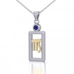 Virgo Zodiac Sign Silver and Gold Pendant with Sapphire and Chain Jewelry Set