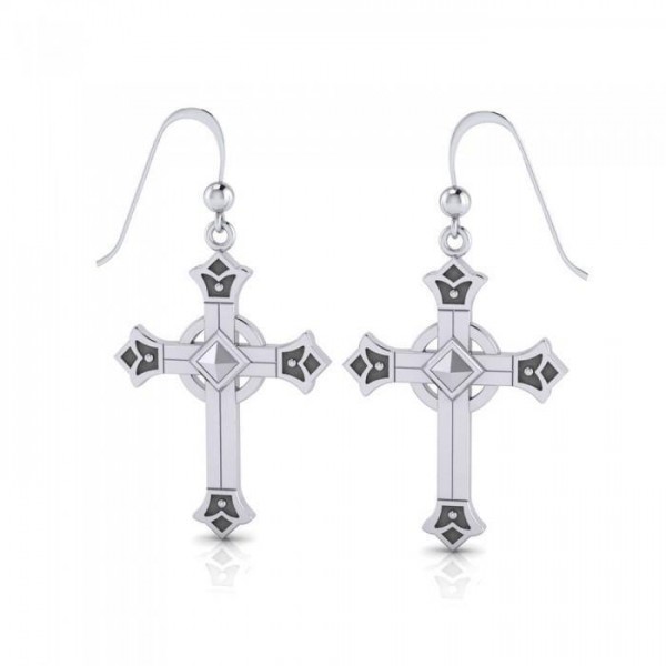 An undying faith ~ Celtic Knotwork Cross Sterling Silver Dangle Earrings Jewelry