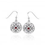 Celtic Trinity Knot Silver Round Earrings with Gemstone TER1389 - Ruby Glass