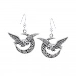 Celtic Owl on Crescent Moon Silver Earrings