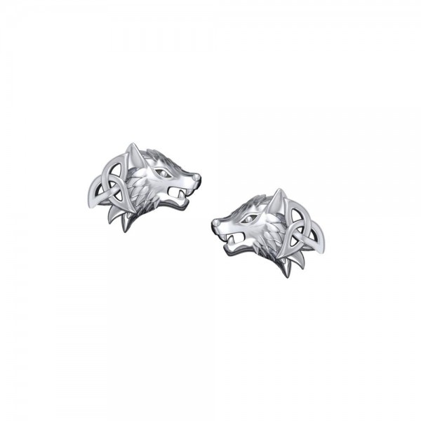 Wolves with Celtic Silver Post Earrings