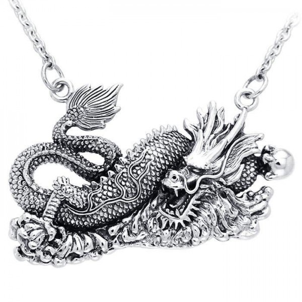 Dragon chinois énergie explosive ~ Collier de bijoux en argent sterling