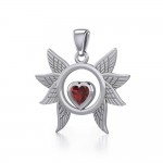 Spreading Angel Wings Silver Pendant with Gemstone