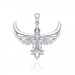 Phoenix with Fleur De Lis Sterling Silver Pendant