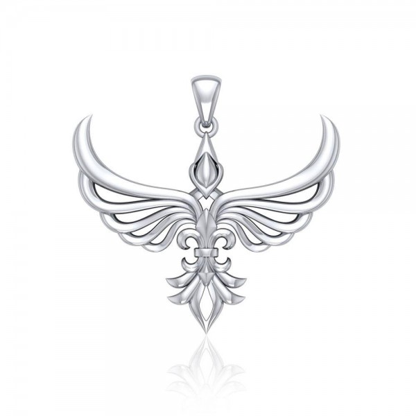 Phoenix with Fleur De Lis Sterling Silver Pendant