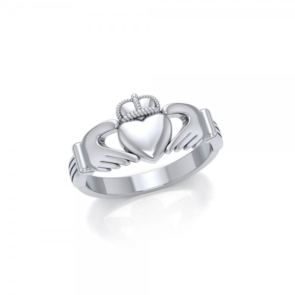 A strong bond of love, friendship, and loyalty ~ Celtic Knotwork Irish Claddagh Sterling Silver Ring MG058/