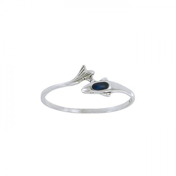 Silver and Synthetic Paua Shell Dolphin Ring