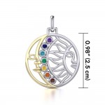 Sun and Moon Silver and Gold Pendant with Chakra Gemstone