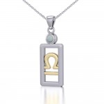 Libra Zodiac Sign Silver and Gold Pendant with Opal and Chain Jewelry Set