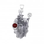 Wizard with The Pentacle Wand Silver Pendant