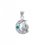 Sterling Silver Wolf with Celtic Moon Pendant