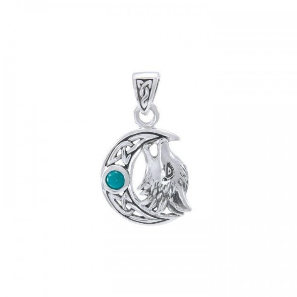 Loup en argent sterling avec pendentif en lune celtique