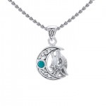 Sterling Silver Wolf with Celtic Moon Pendant