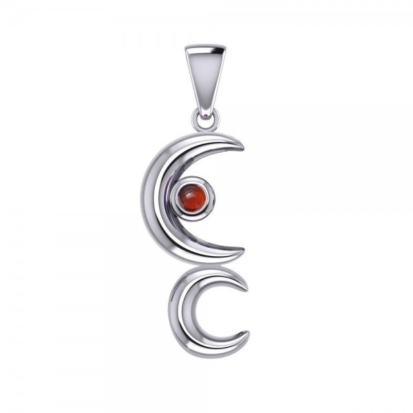 A Glimpse of the Double Crescent Moon Beginning Silver Pendant with Gems