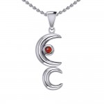 A Glimpse of the Double Crescent Moon Beginning Silver Pendant with Gems